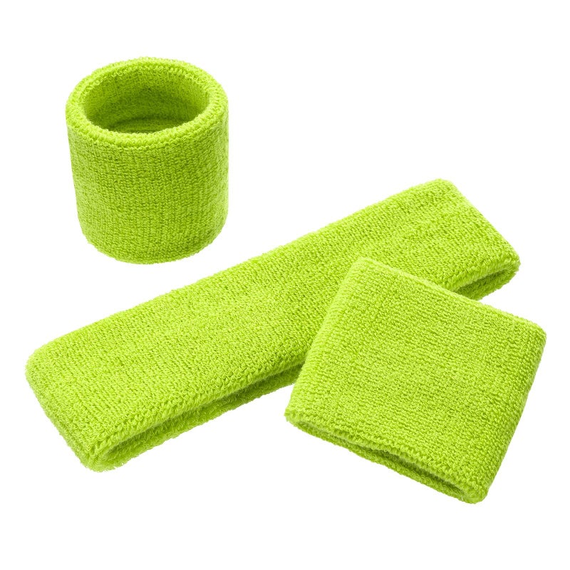 ONUPGO Kids Sweatbands Headband Wristband Set - Athletic Cotton Sweat Band for Sports (1 Headband + 2 Wristbands) (Neon Green) - Image 2